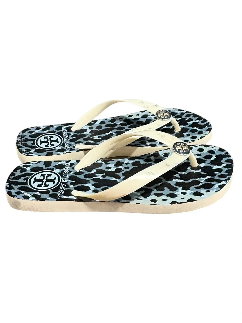 Tory Burch Leopard Print Slip On Flip Flops Sandals Size 8
